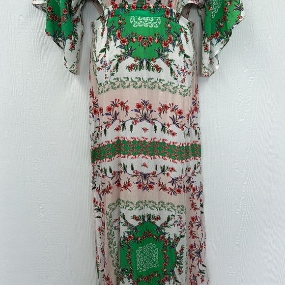 En Creme - Colorful Pastel Floral Flow Sleeves Cutout Maci Dress Size Small - Picture 5 of 15